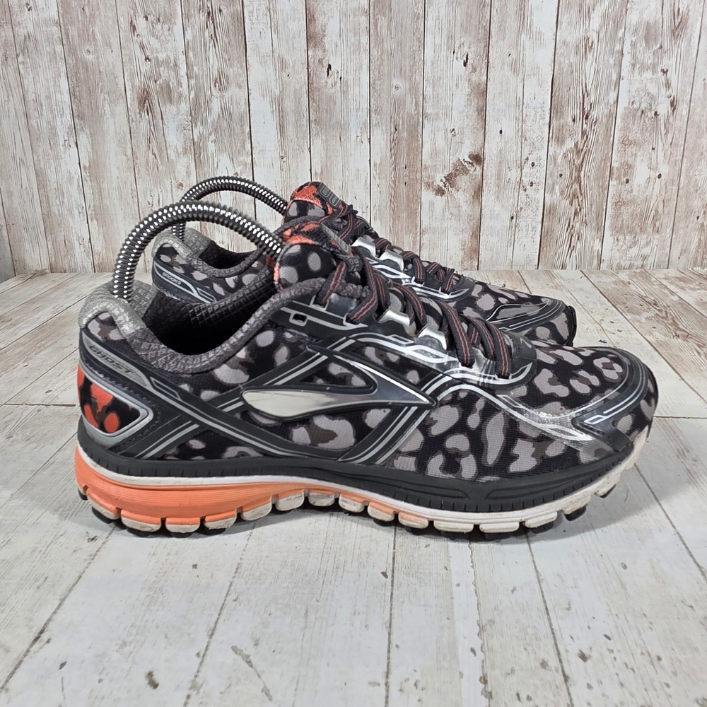 Brooks Ghost 8 Womens Running Shoes Leopard Print Grey Orange 1201931B071 7.5